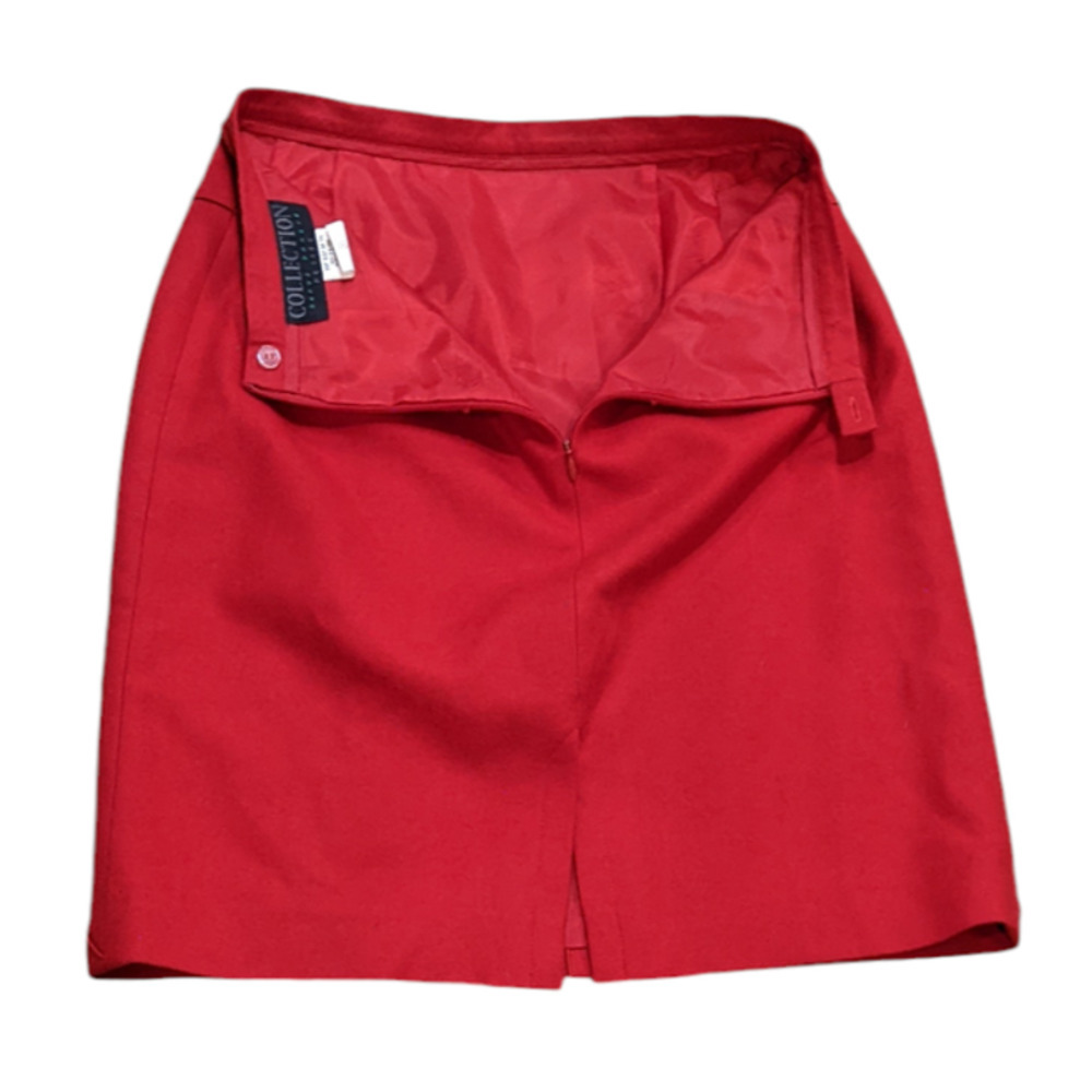 VTG Harve Benard Petite Red Wool Pencil Preppy Mini Skirt Geometric Detail 4P - Picture 3 of 7